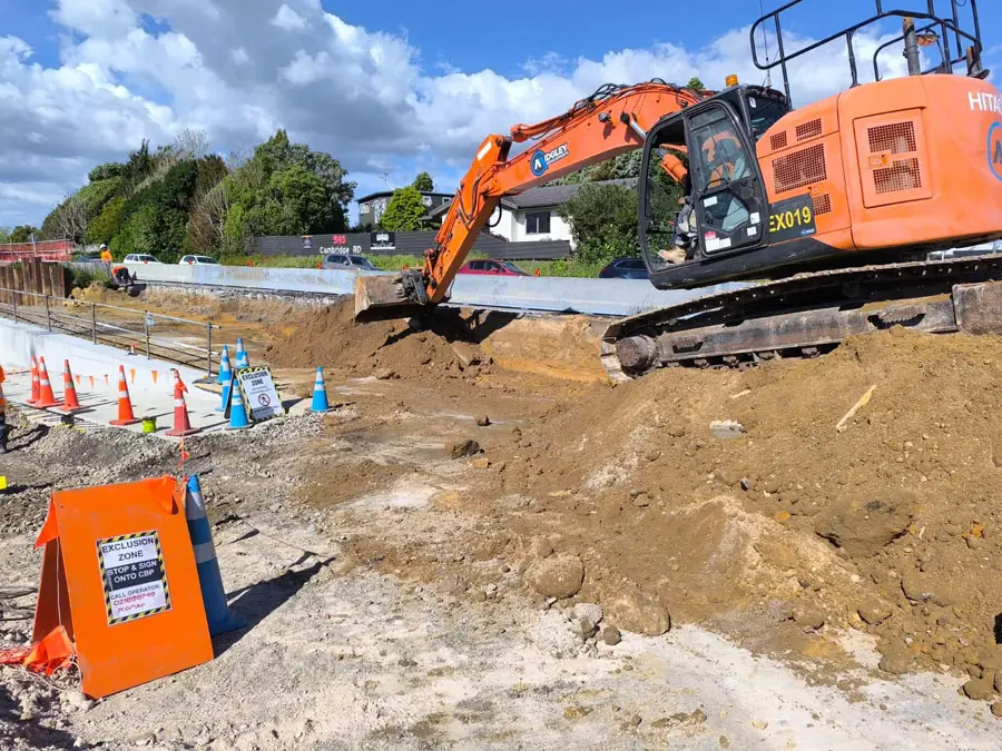 Retaining wall construction along Cambridge Road